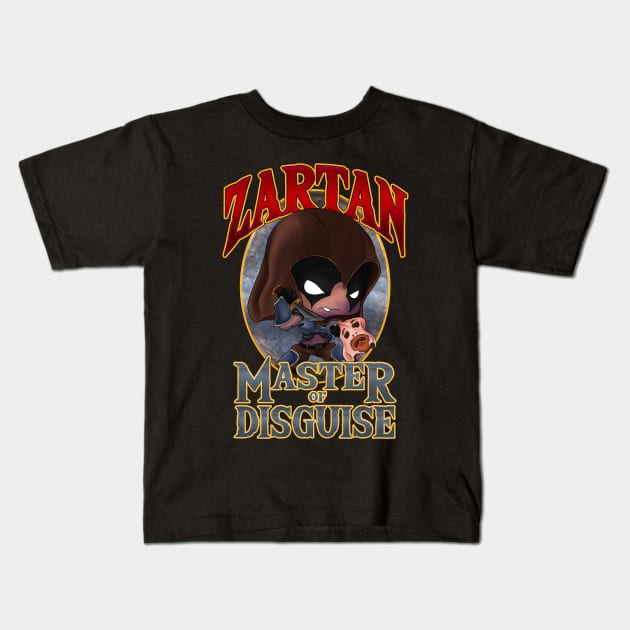 Zartan Master of Disguise Kids T-Shirt by steviezee